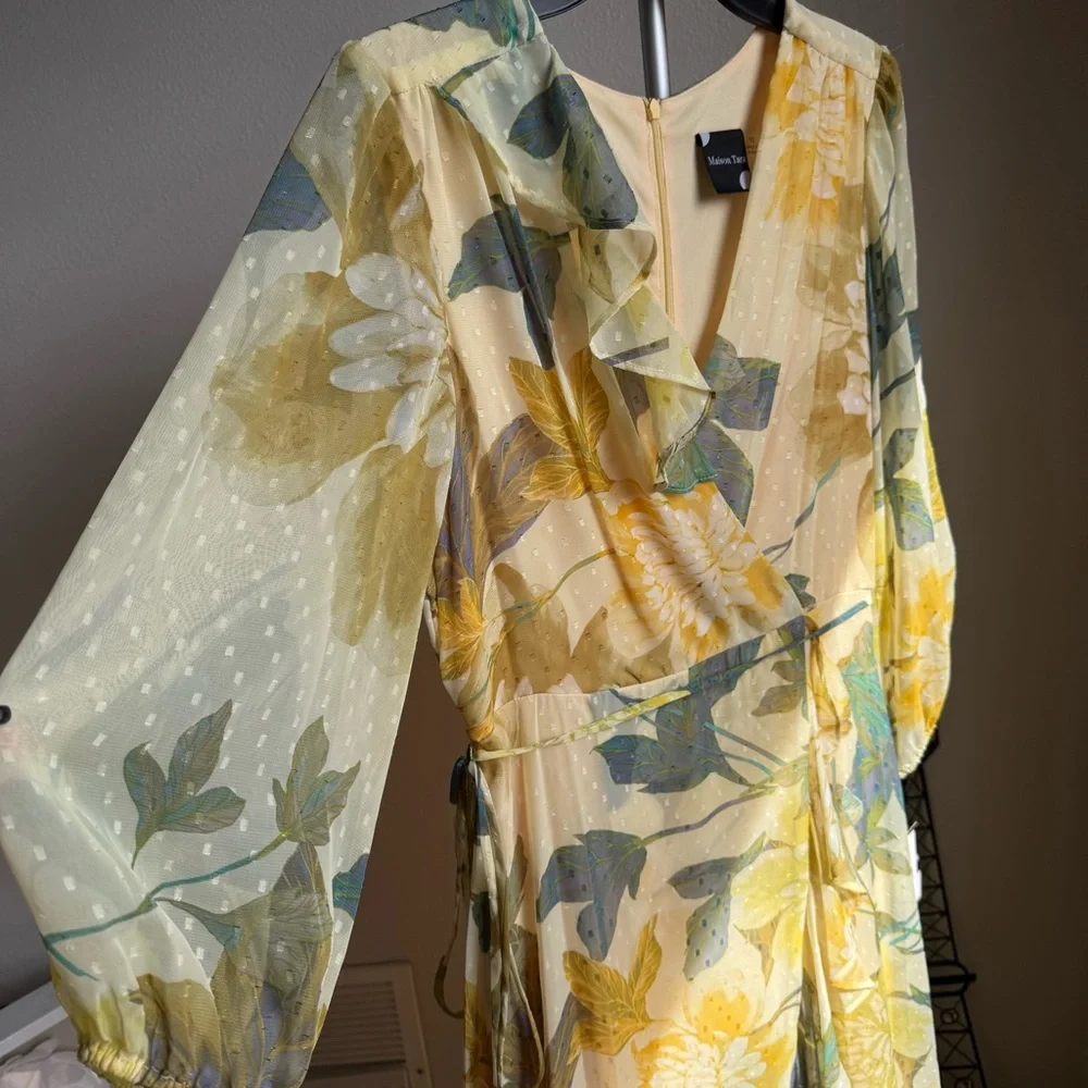 NWT Maison Tara Asymmetrical Hem Tiered Ruffle V-Neck Faux Wrap Midi Dress Sz 10 - Picture 9 of 10